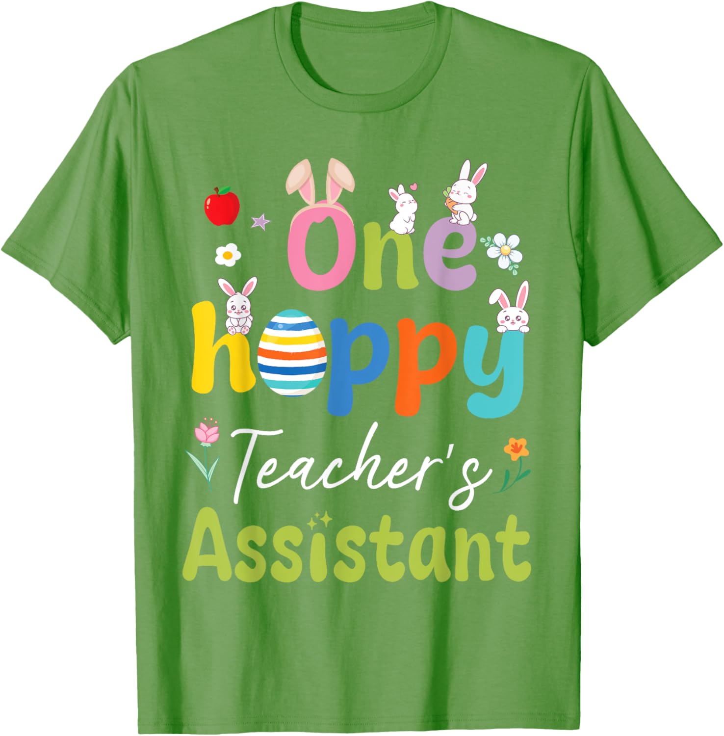 Hoppy Teacher's Assistant T-Shirt with Bunnies, Easter Eggs, and Flowers - 21