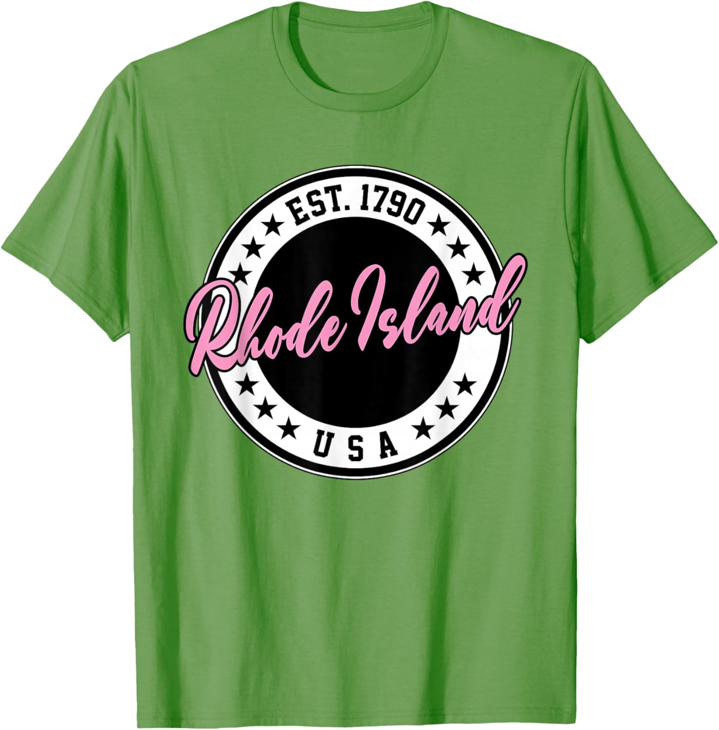 Rhode Island USA Script Circle Pink Text T-Shirt for Stylish Comfort - 23
