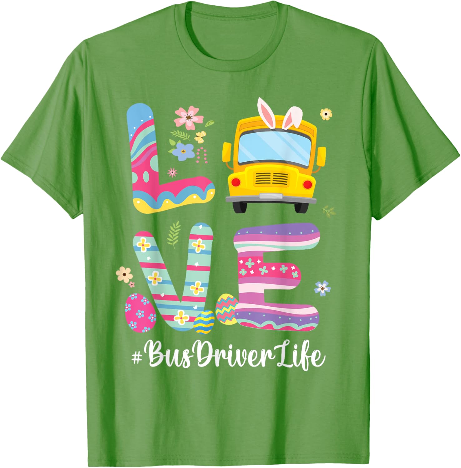 Bus Bunny Flowers Easter Eggs T-Shirt for Fun School Bus Drivers - 15