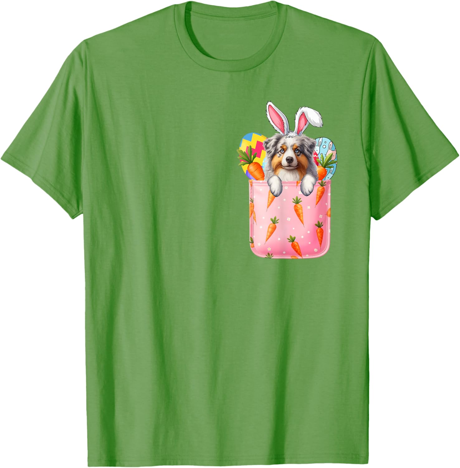 Easter Bunny Australian Shepherd Carrots Pocket T-Shirt for Pet Lovers - 13