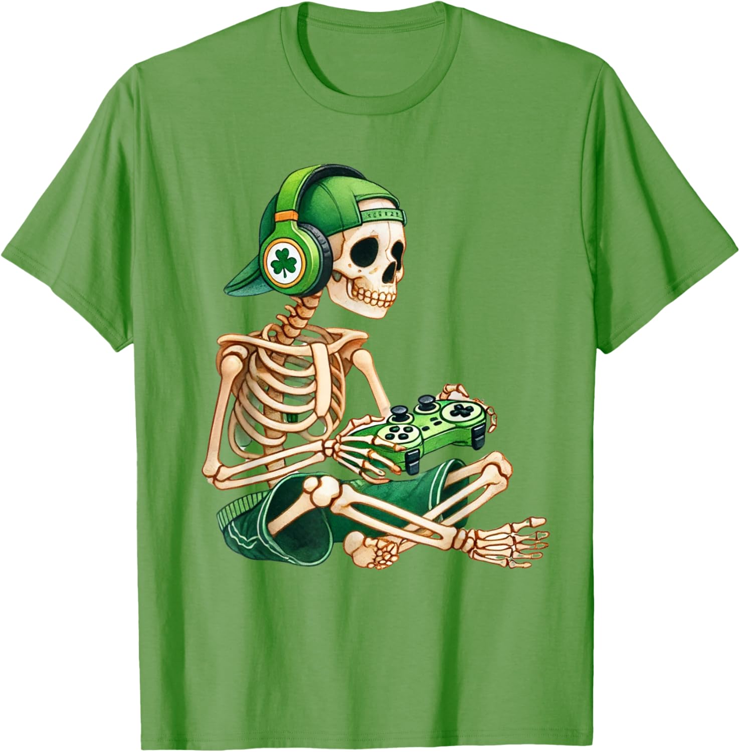 St Patricks Day Skeleton Leprechaun Gamer T-Shirt for Boys - 9
