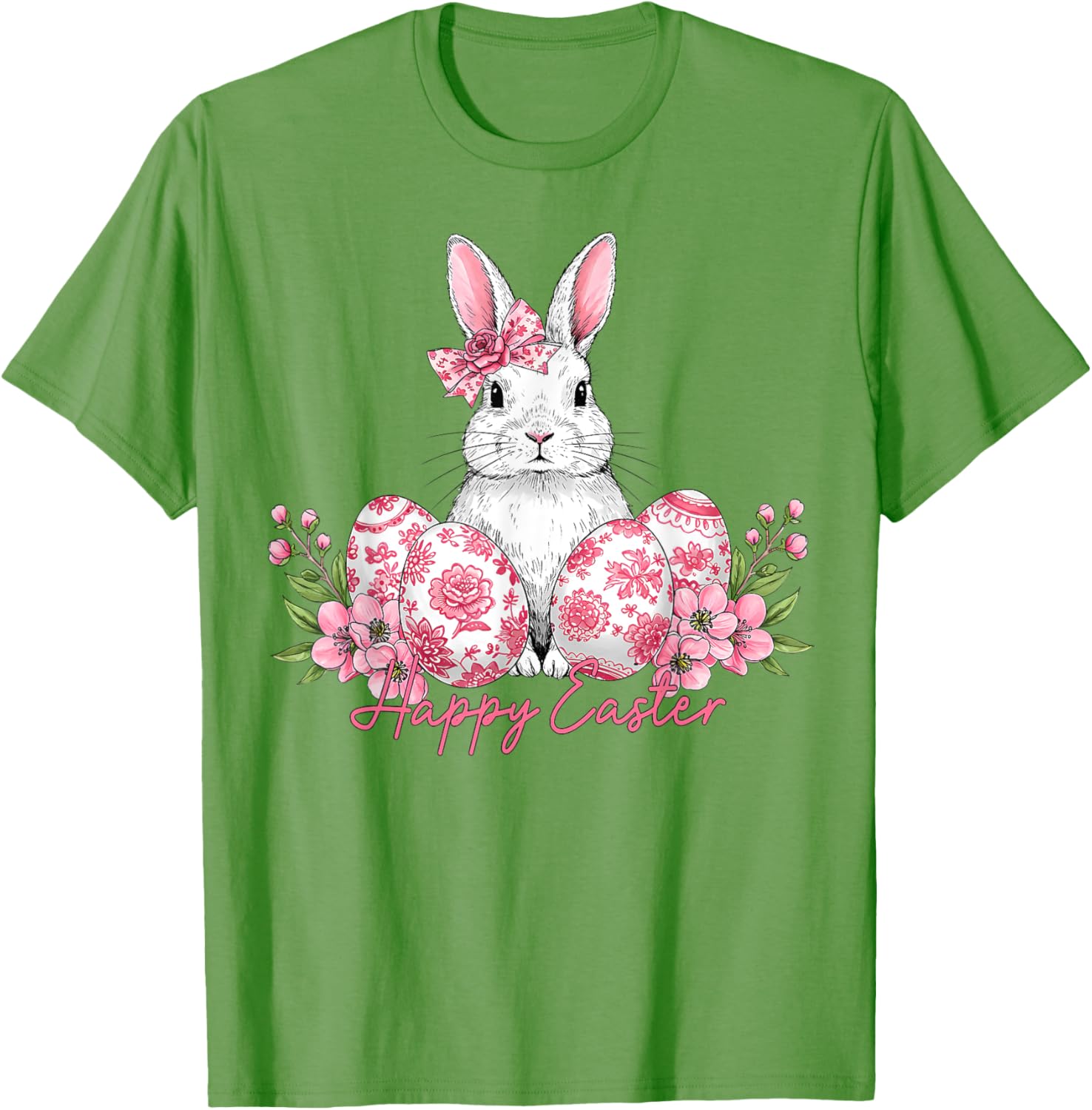 Happy Easter Chinoiserie Floral Bunny Bow T-Shirt for Festive Style - 13