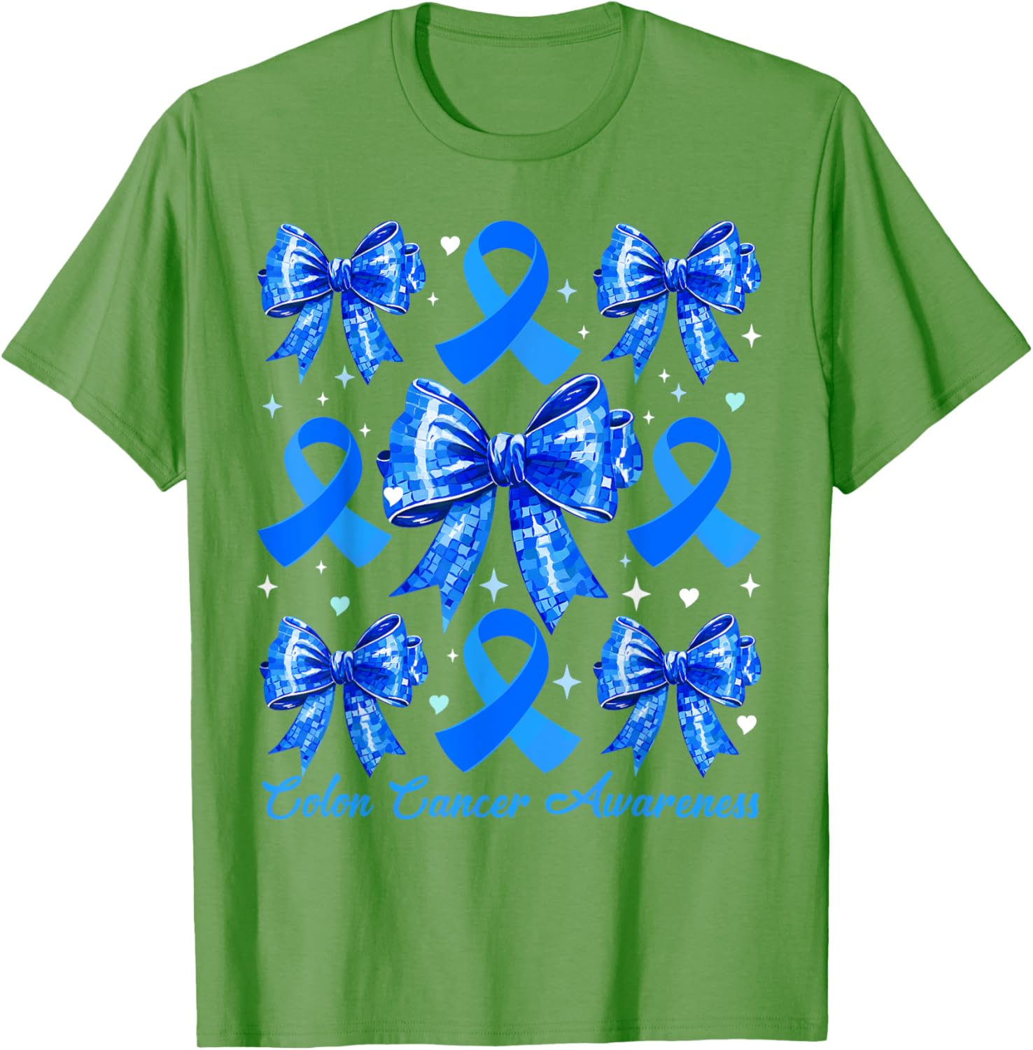Retro Coquette Blue Ribbon T-Shirt for Women's Colon Cancer Awareness - 10