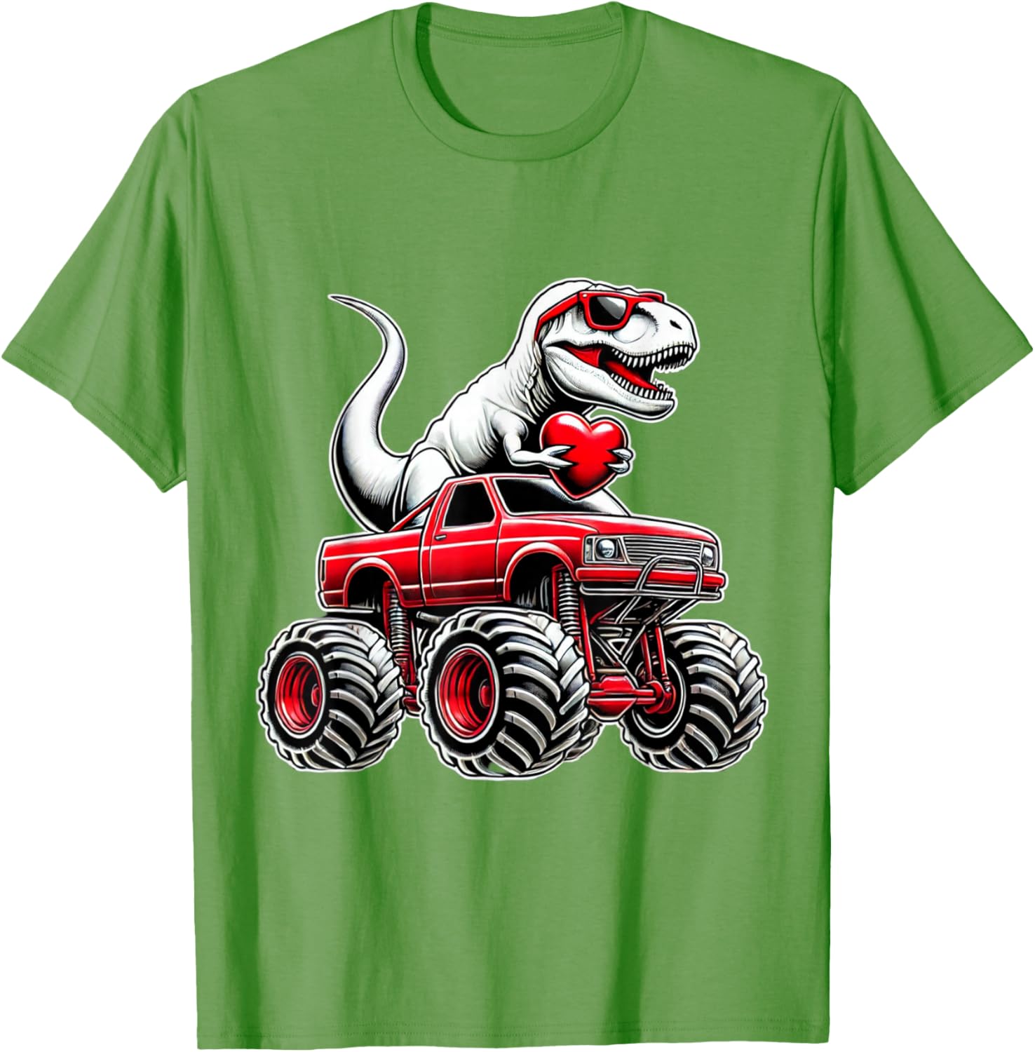 Funny T Rex Riding Monster Truck T-Shirt for Boys Celebrating Valentine's Day - 3