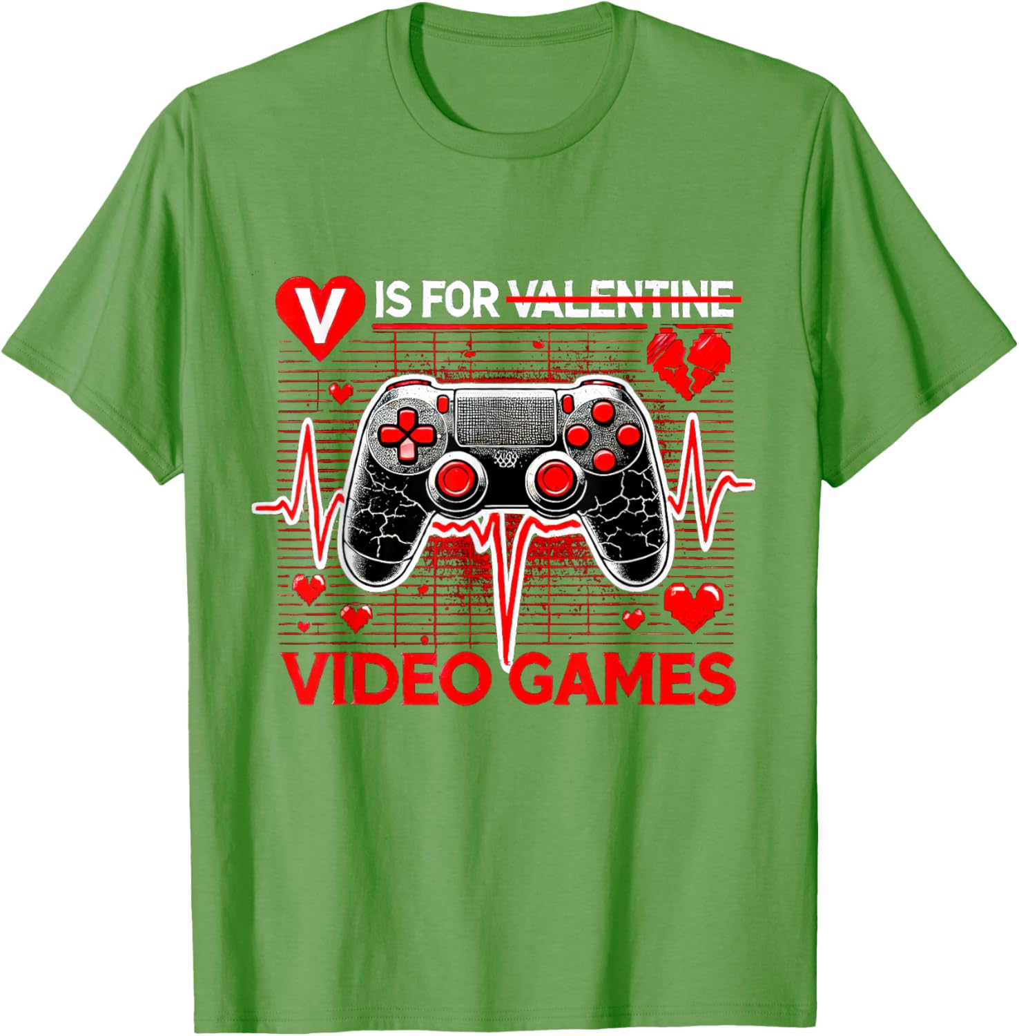 V Is For Video Games Heartbeat Valentine's Day T-Shirt for Gamers - 11