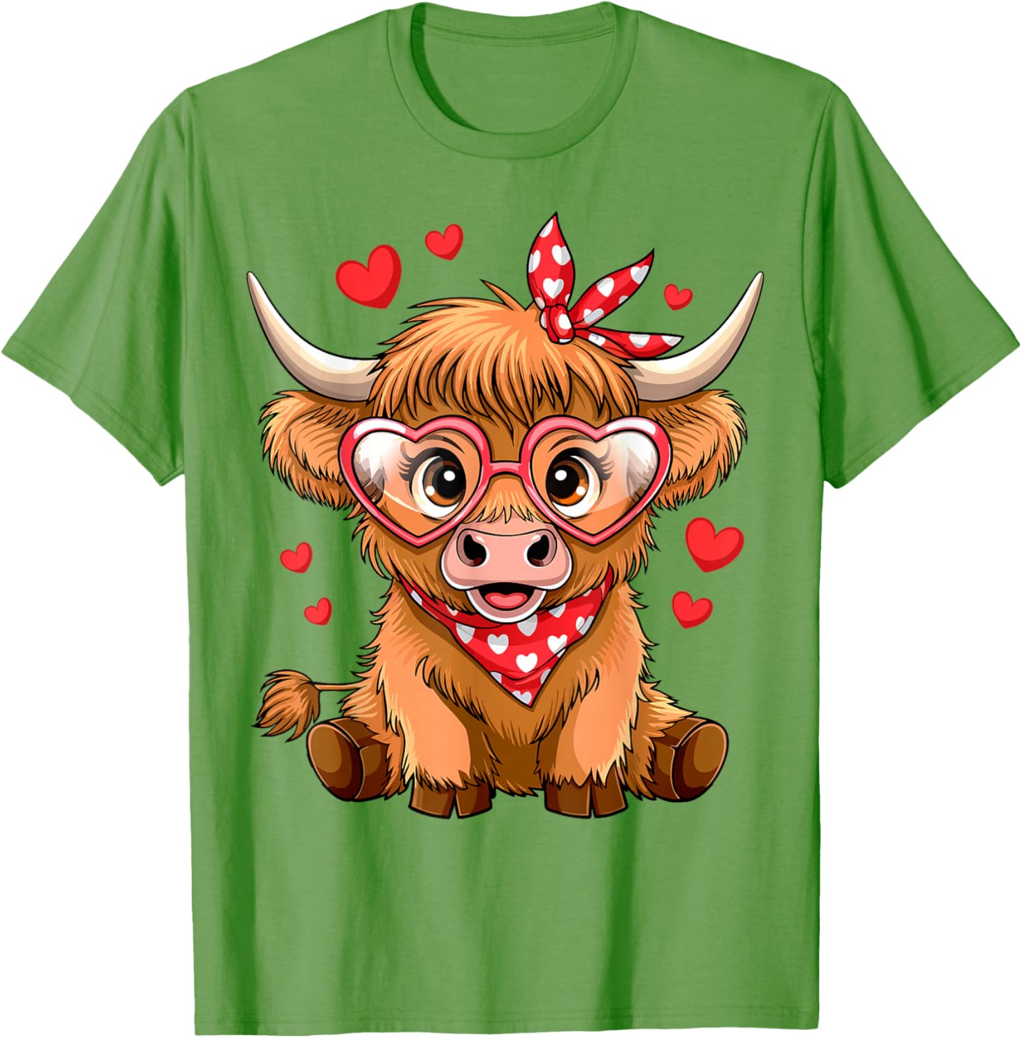Funny Highland Cow Valentine's Day T-Shirt with Heart Design for Women - 7