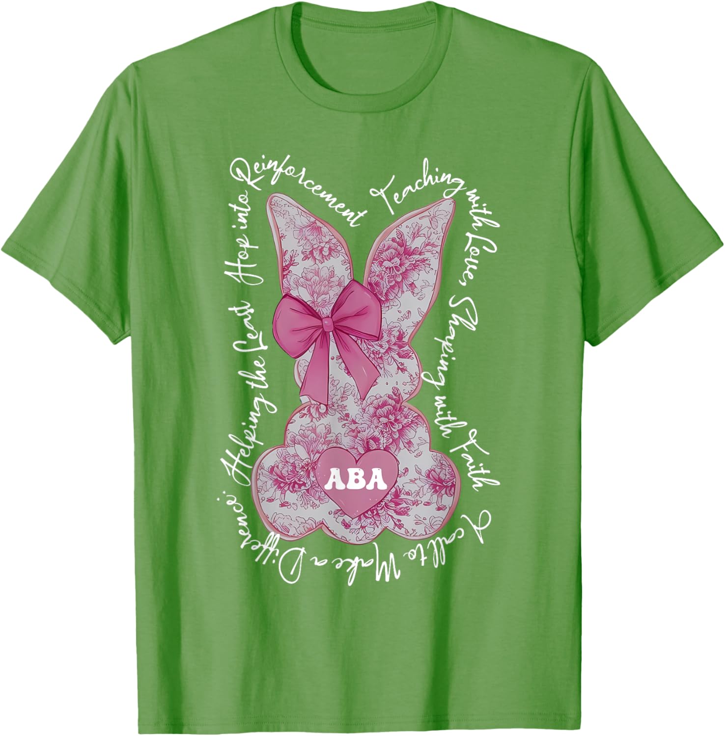 Coquette Pink Floral Bunny Easter T-Shirt for ABA Therapists and RBTs - 14