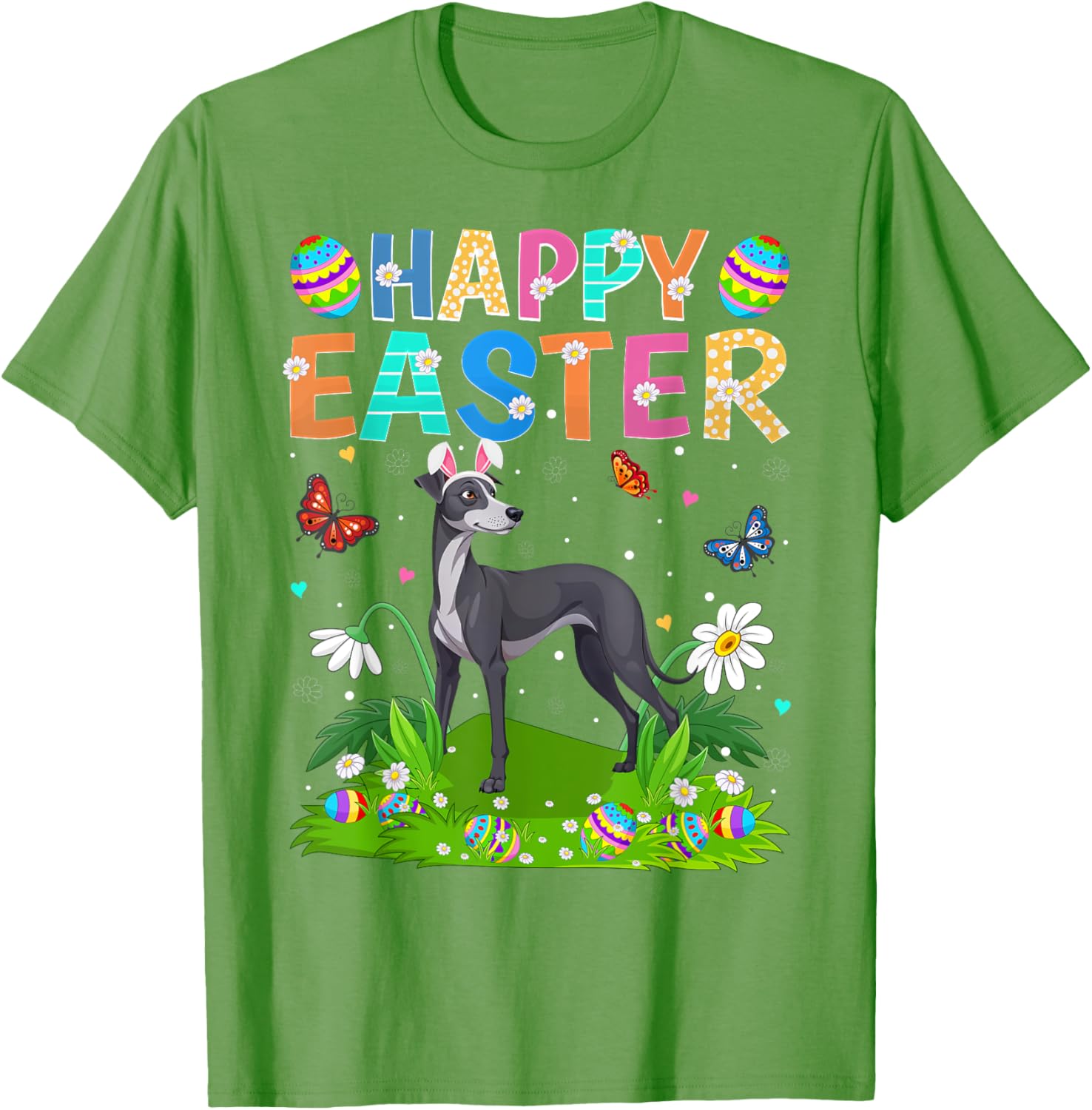 Greyhound Easter Egg Hunt T-Shirt with Bunny Ears for Dog Lovers - 17