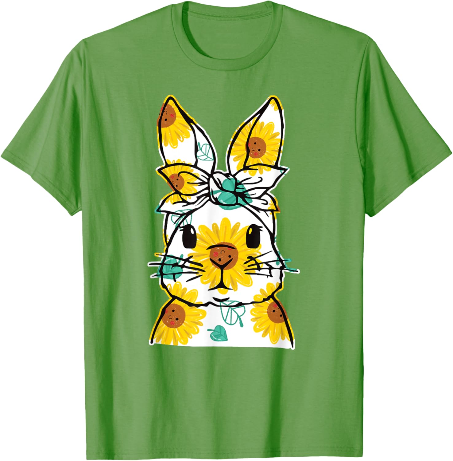 Happy Easter Bunny Sunflower Women's T-Shirt Cute Rabbit Face Design - 7