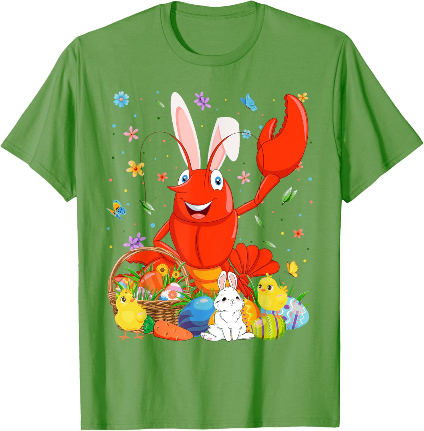 Cute Crawfish Bunny Ears Easter Eggs Basket T-Shirt for Happy Easter Day - 5