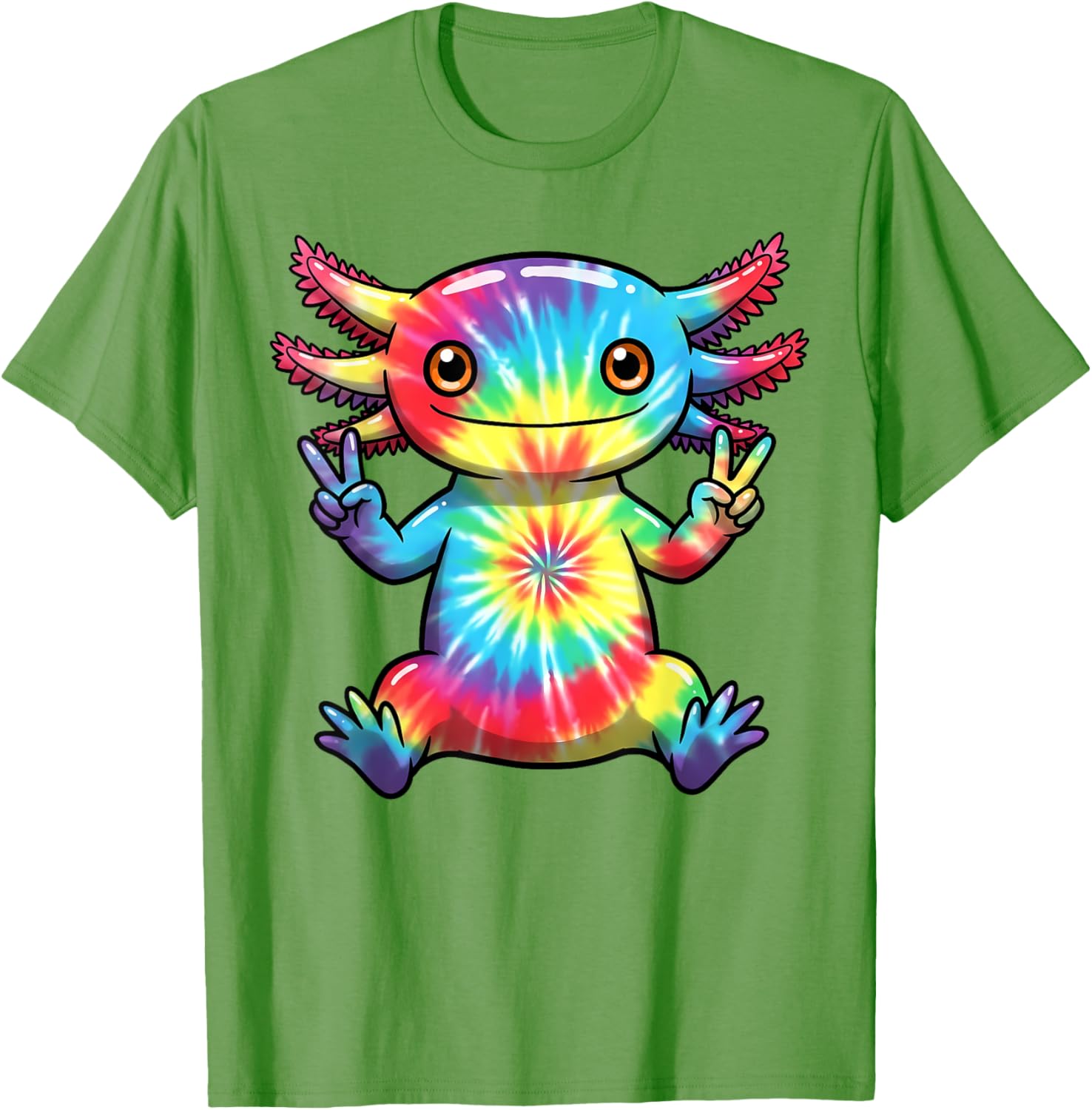 Cute Axolotl Peace Sign Tie-Dye T-Shirt for Colorful Hippie Vibes - 13