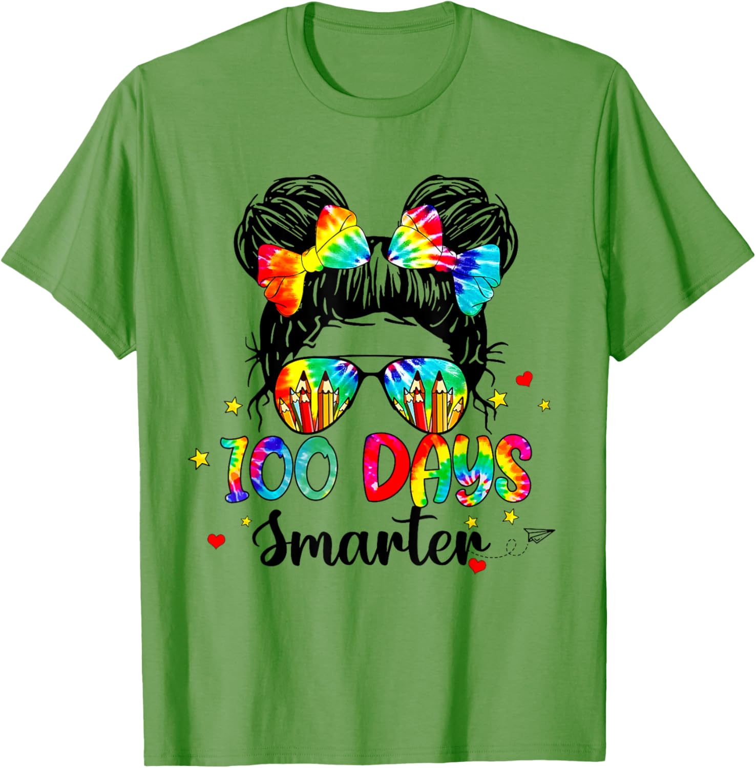 Cute Tie Dye Messy Bun 100 Days of School Shirt for Kids - 6