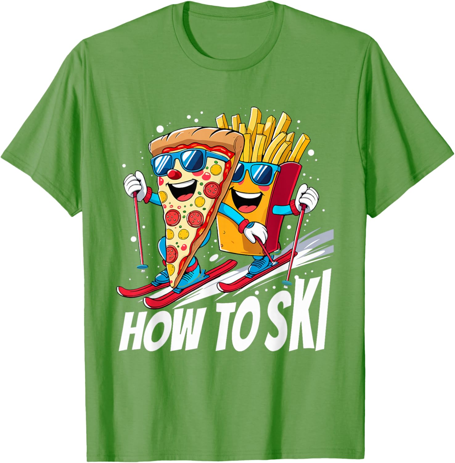 Funny Pizza French Fries Skiing T-Shirt for Ski Lovers and Enthusiasts - 13