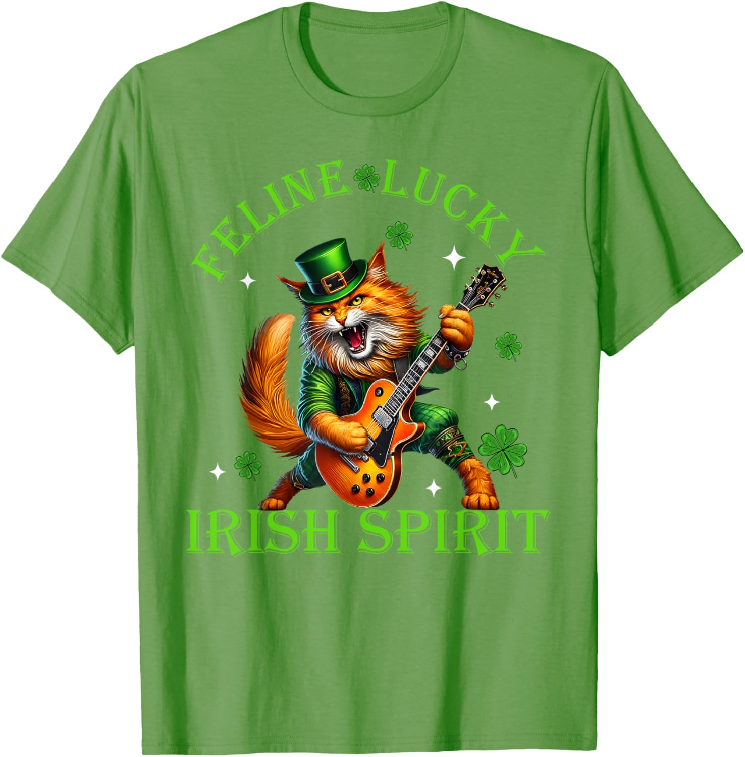 Feline Lucky St. Patrick's Day Cat Rocker T-Shirt for Men, Women, Kids - 15