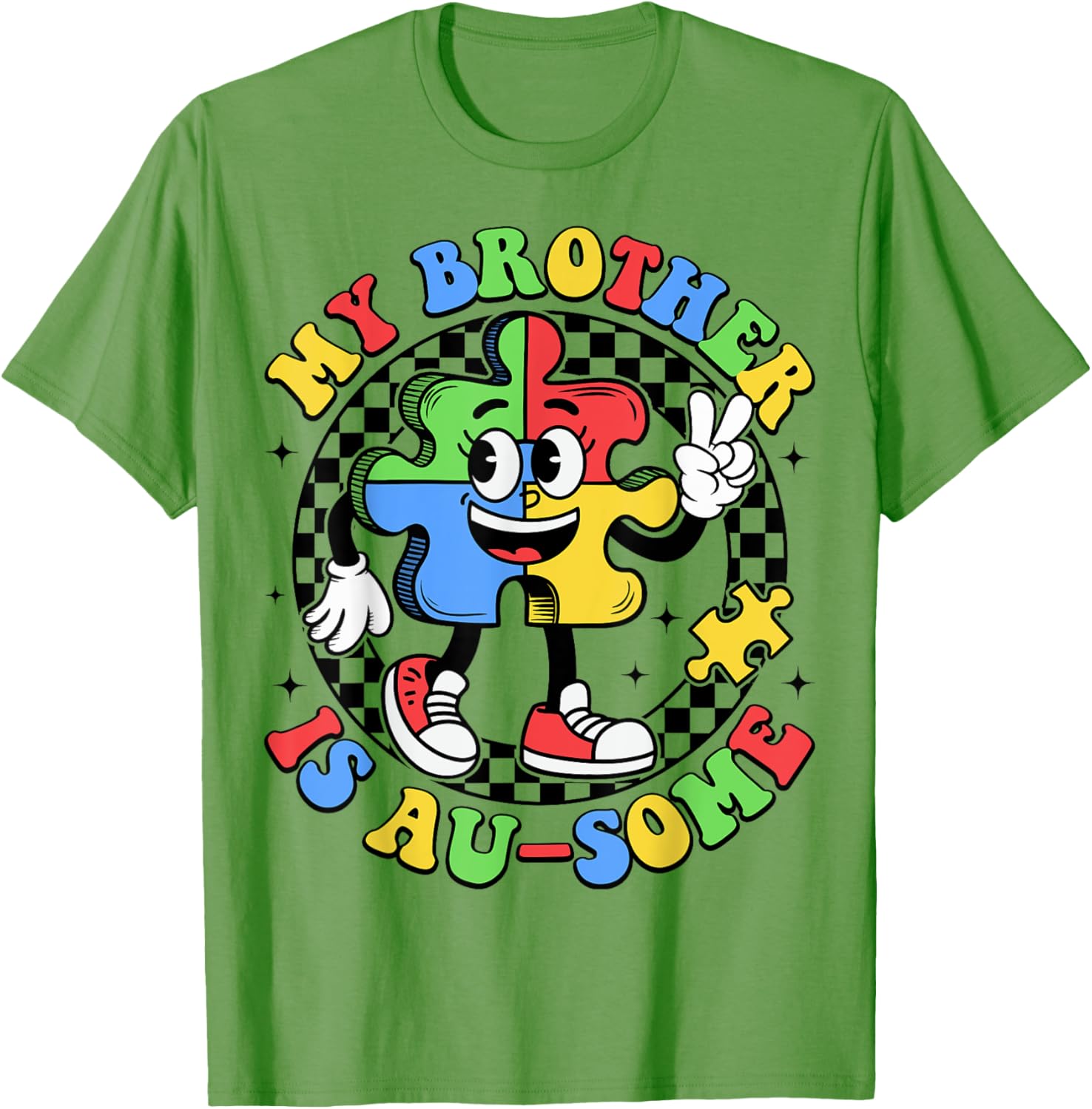Retro My Brother is Awesome Autism Awareness T-Shirt for Sisters - 14