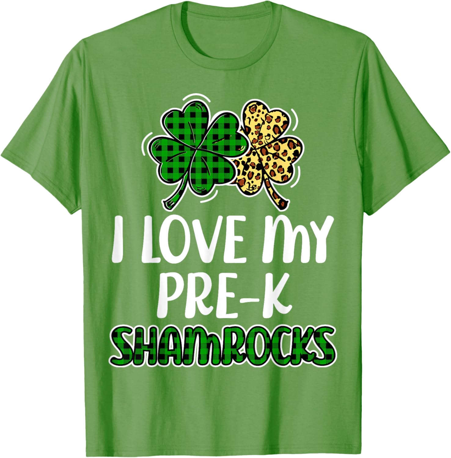 I Love My Pre-K Shamrocks Buffalo Plaid St Patricks Day T-Shirt - 7