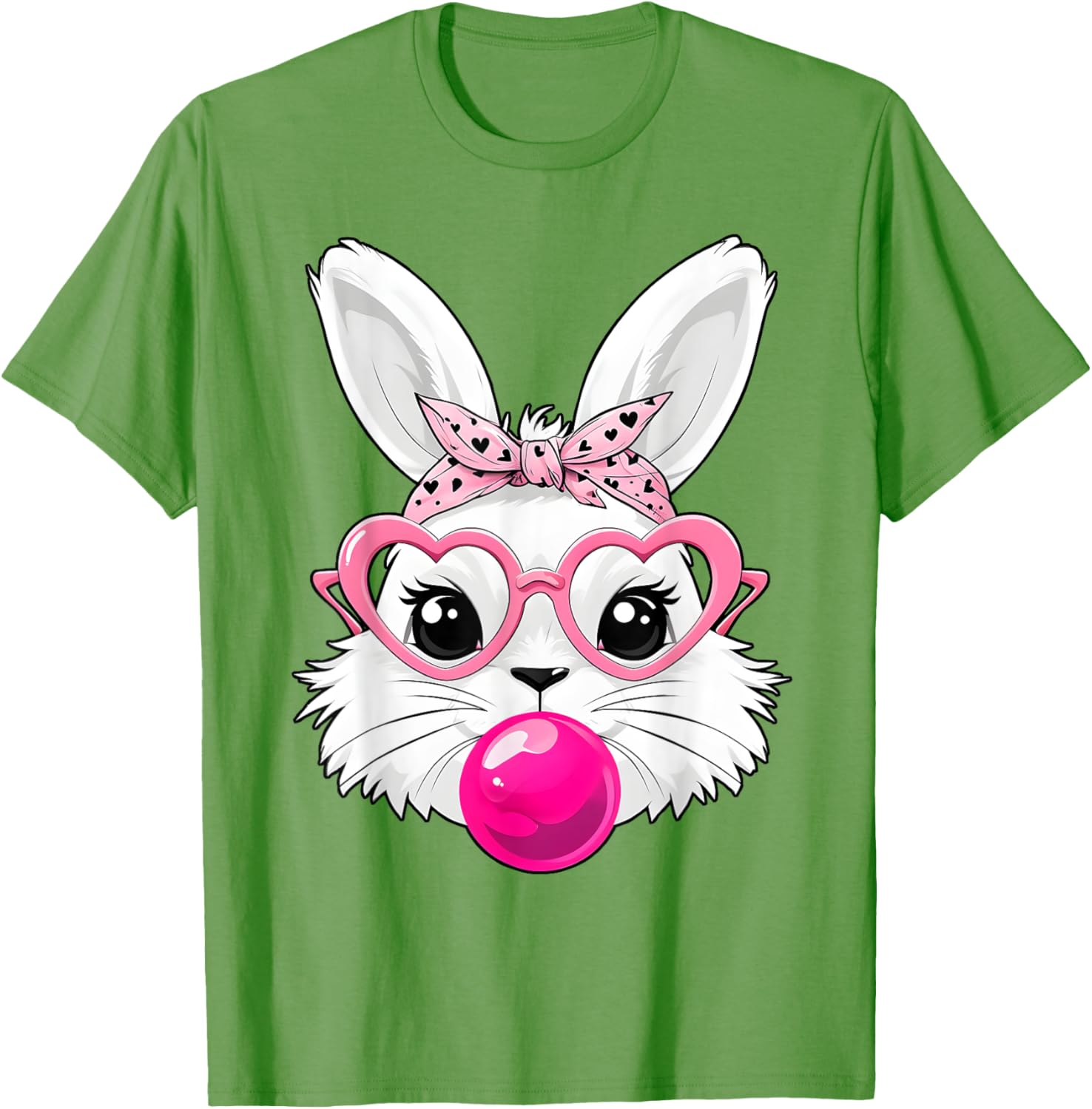 Cute Bunny Face T-Shirt with Heart Glasses for Easter Day Fun - 21