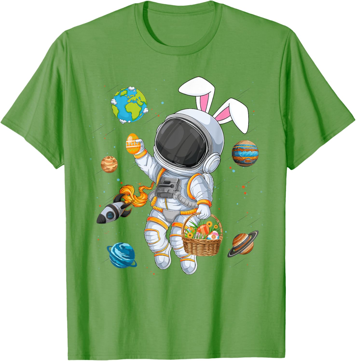 Funny Astronaut Bunny Ears Easter T-Shirt for Boys and Kids - 12