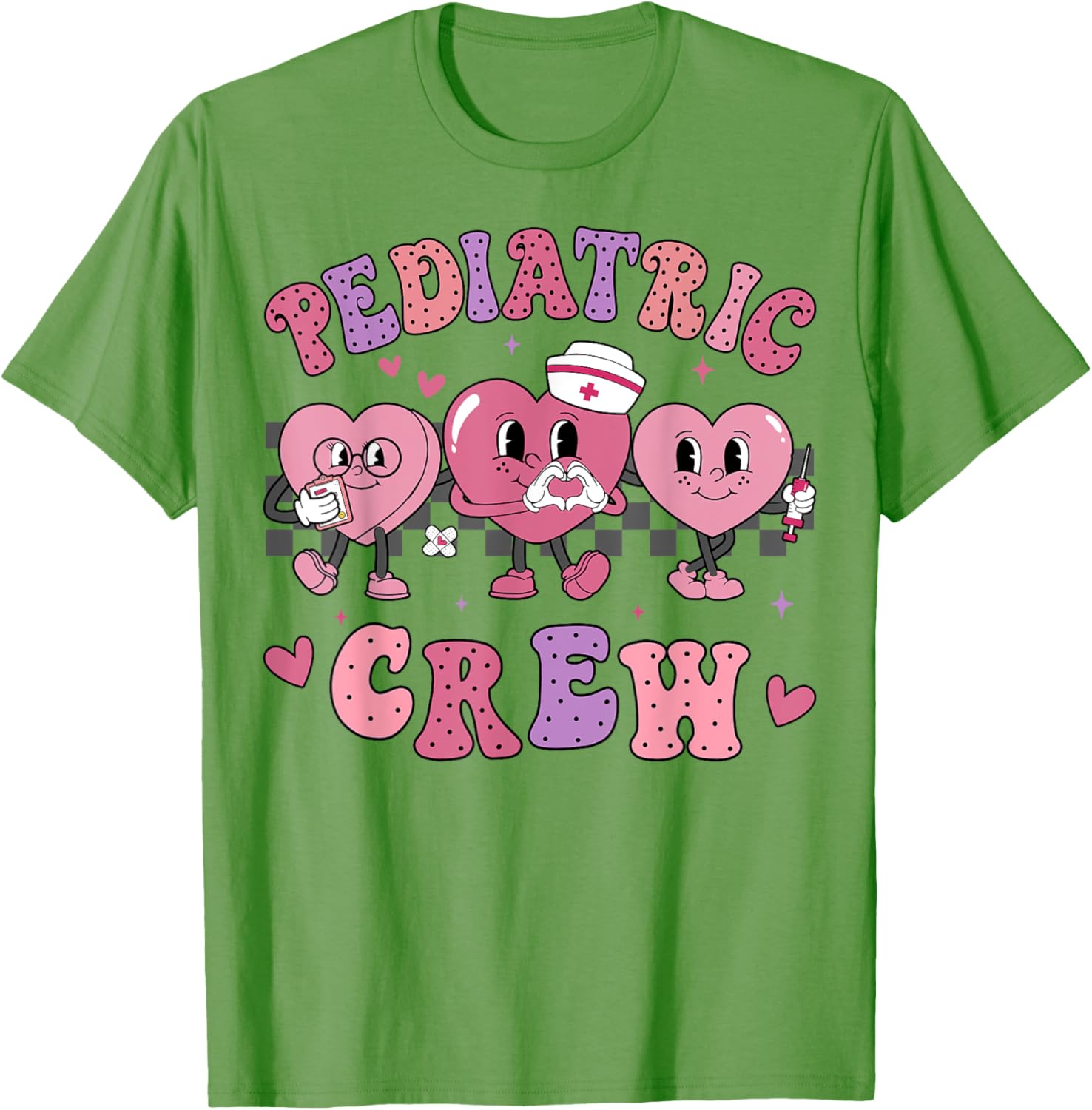 Pediatric Nurse Valentine's Day T-Shirt with Retro Heart Design - 8