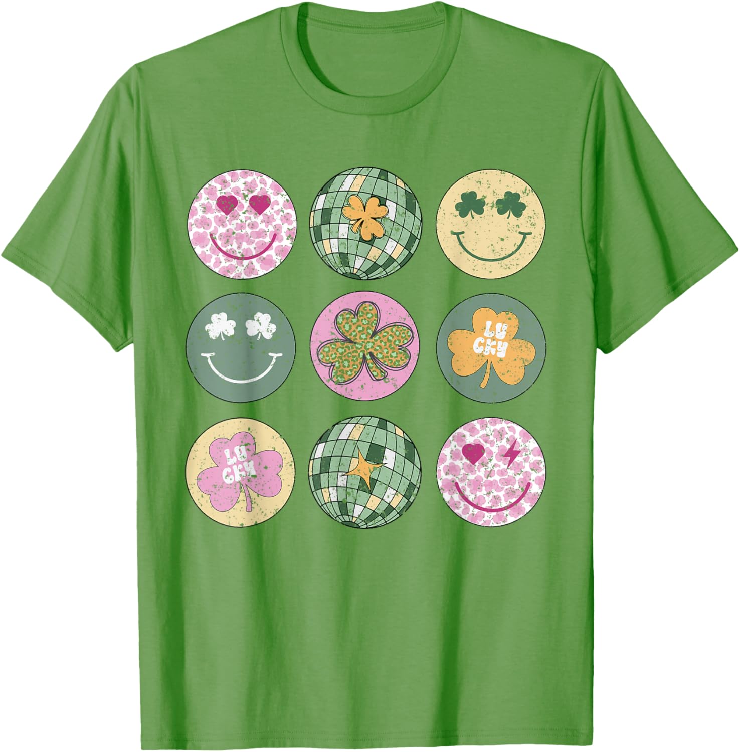 Shamrock Smile Face Disco Ball T-Shirt for Retro St Patricks Day Fun - 8