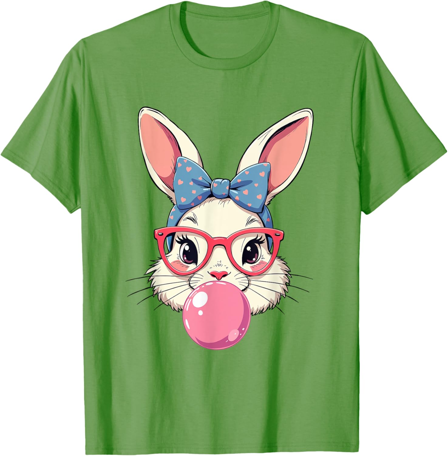 Cute Bunny Face T-Shirt with Heart Glasses and Bandana for Easter Fun - 21