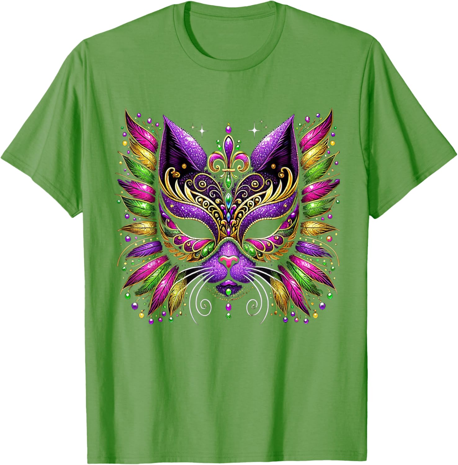 Mardi Gras Cat Mask T-Shirt for Women and Kids Perfect for 2025 Celebrations - 5