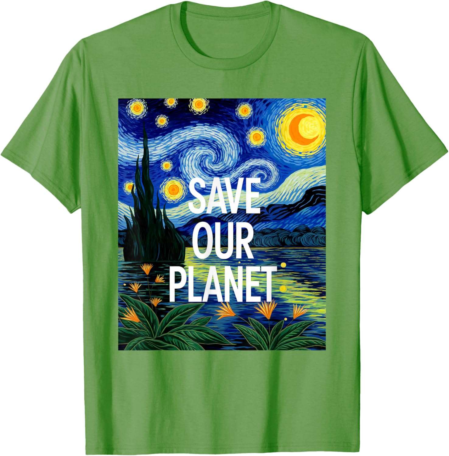 Save Our Planet Starry Night Nature Art T-Shirt for Eco Activists - 4