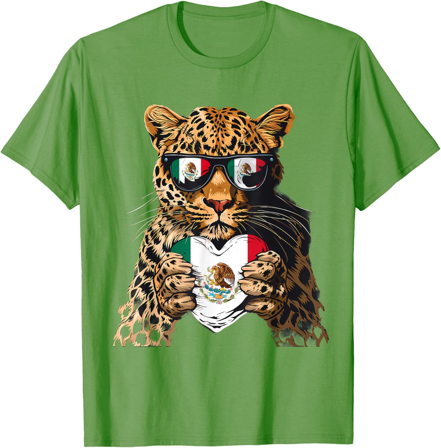 Mexico Flag Heart Leopard Sunglasses T-Shirt for Proud Mexican Roots - 10