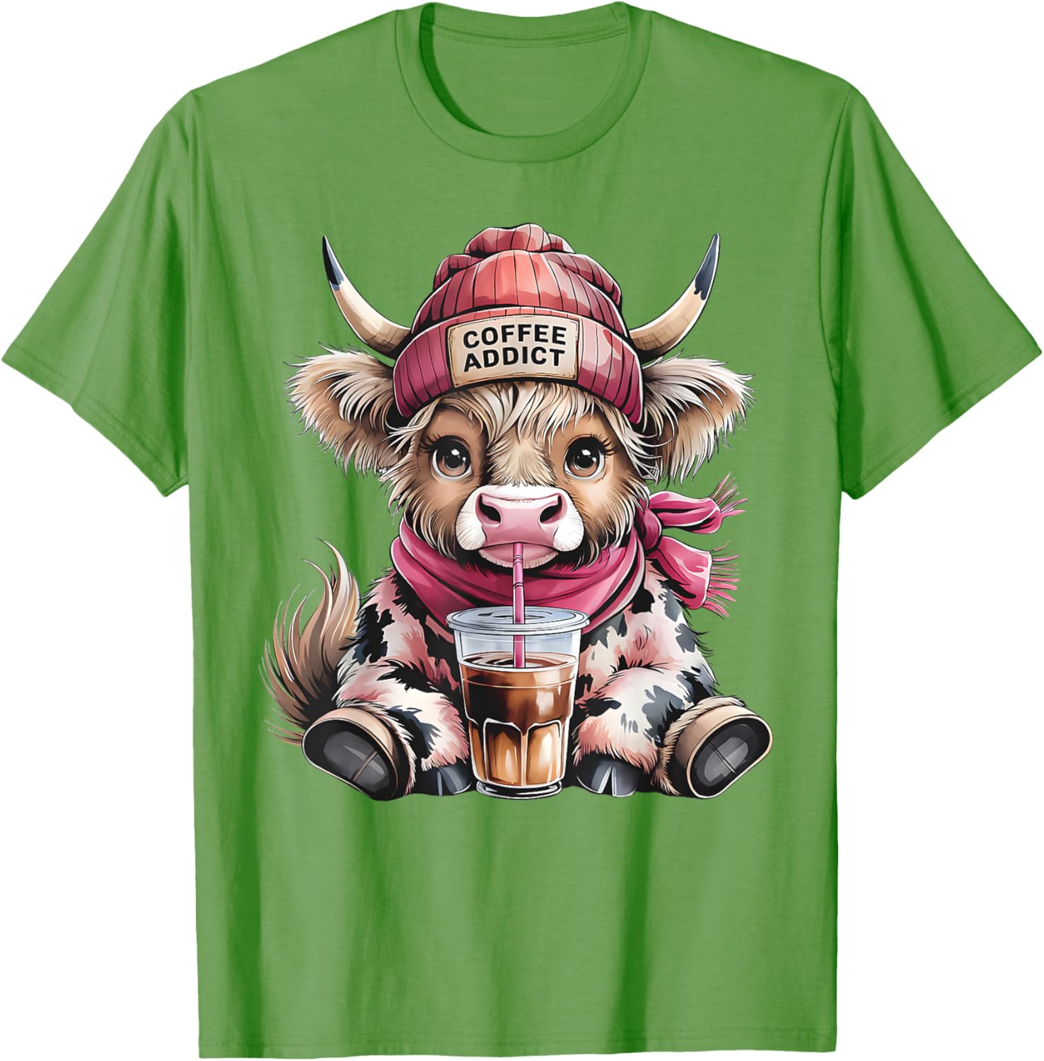 Cute Highland Cow Coffee Addict T-Shirt for Women with Beanie Hat - 7