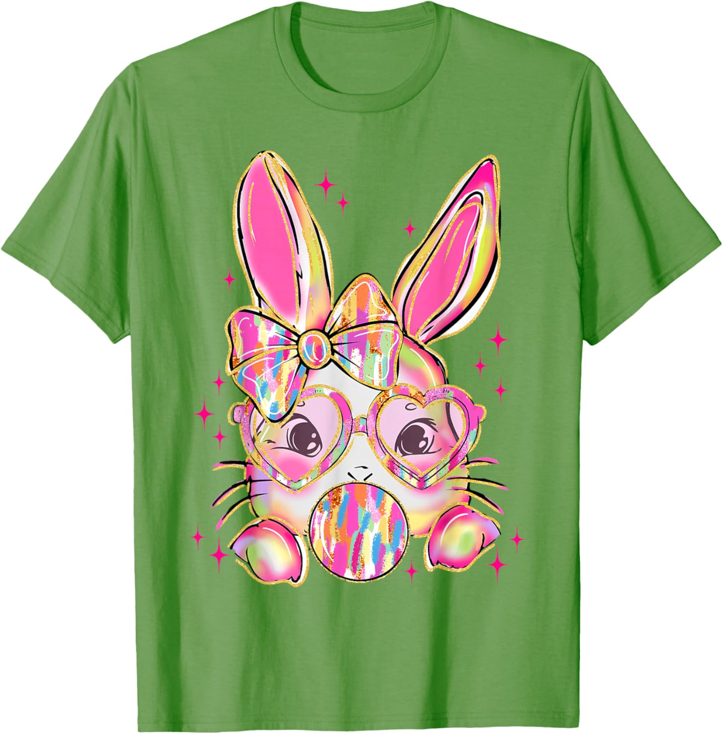 Cute Brushstroke Bunny Blowing Bubble Gum Easter Bow T-Shirt for Kids - 2