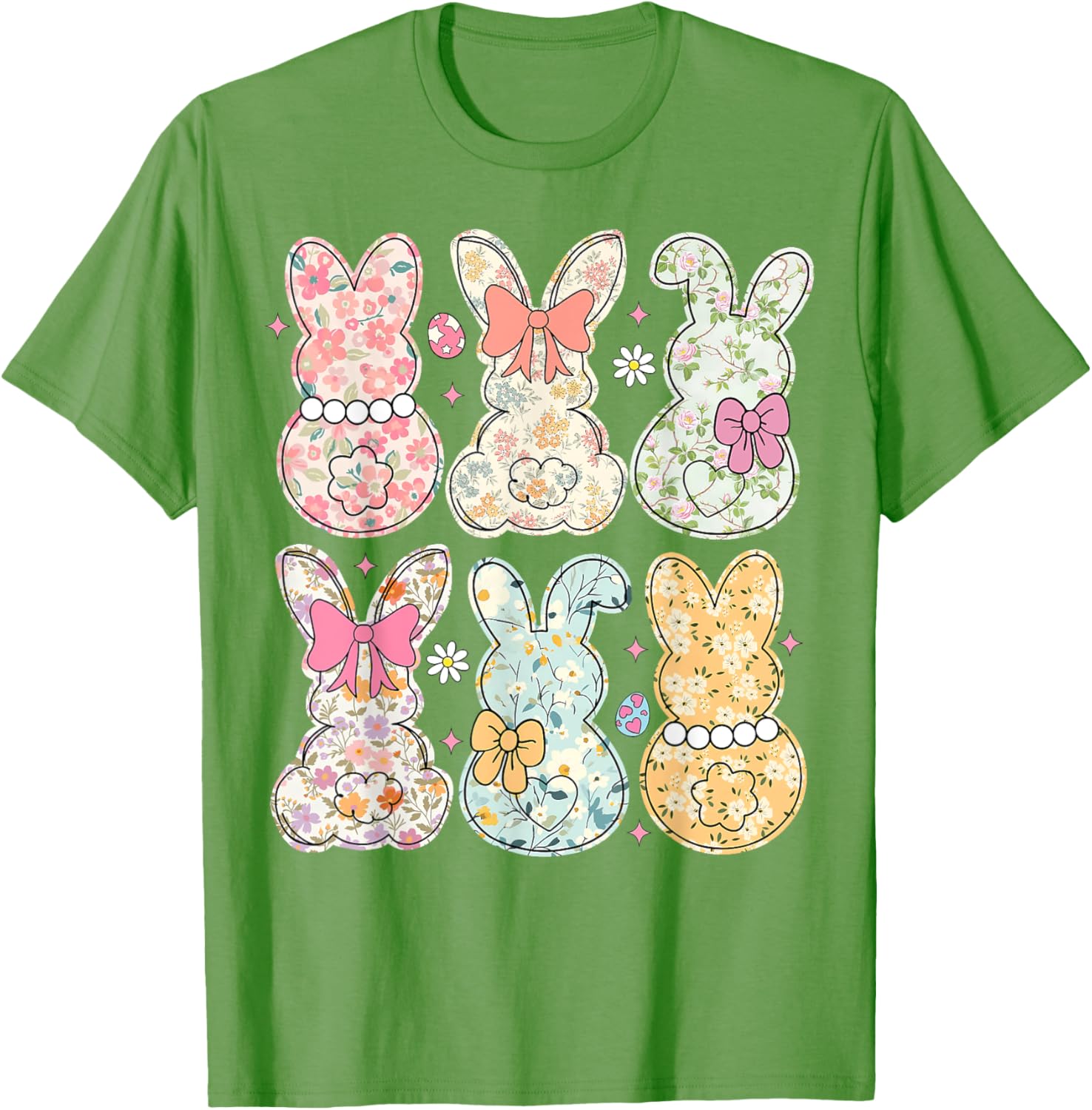 Coquette Bow Easter Bunny Retro Boho Flower T-Shirt for Women and Girls - 8