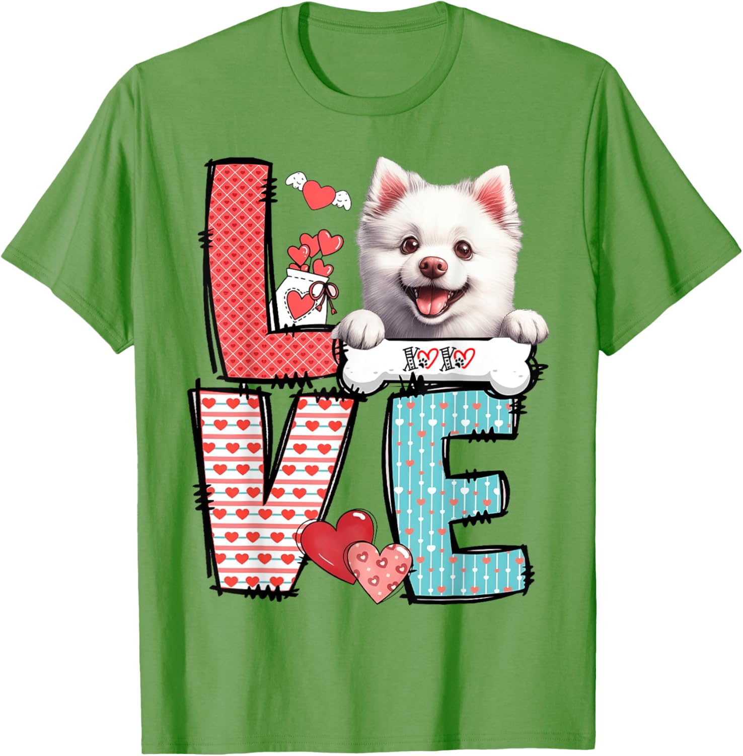 Love American Eskimo Dog Valentine's Day T-Shirt for Dog Lovers - 15