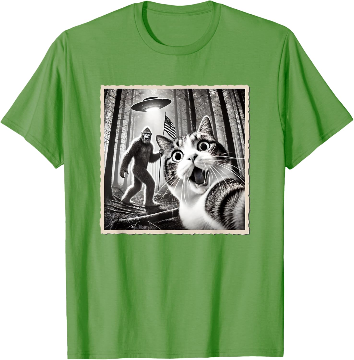 Funny Bigfoot Cat 4th of July American Flag T-Shirt for Patrotic Fun - 5