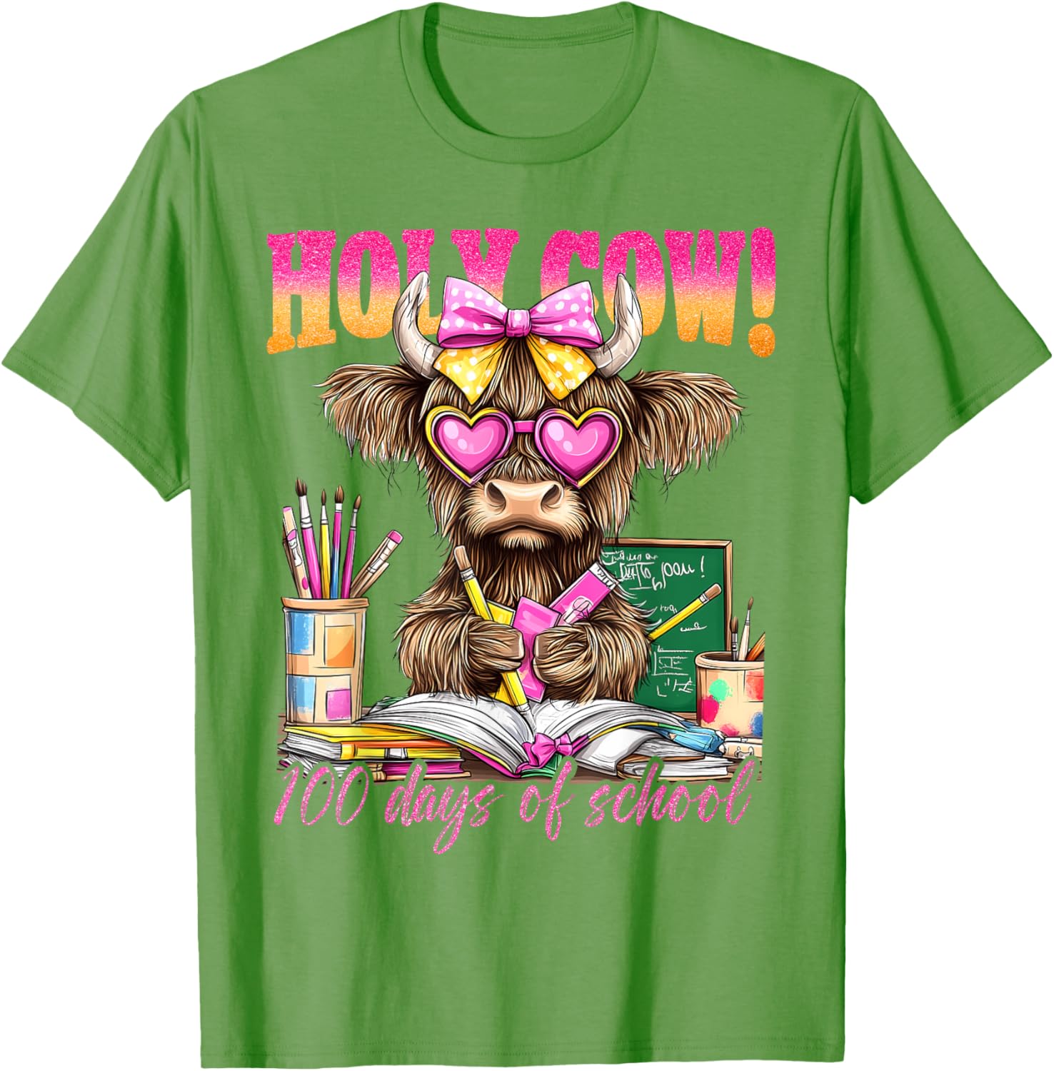 Cute Highland Cow 100 Days of School T-Shirt for Teachers and Kids - 28