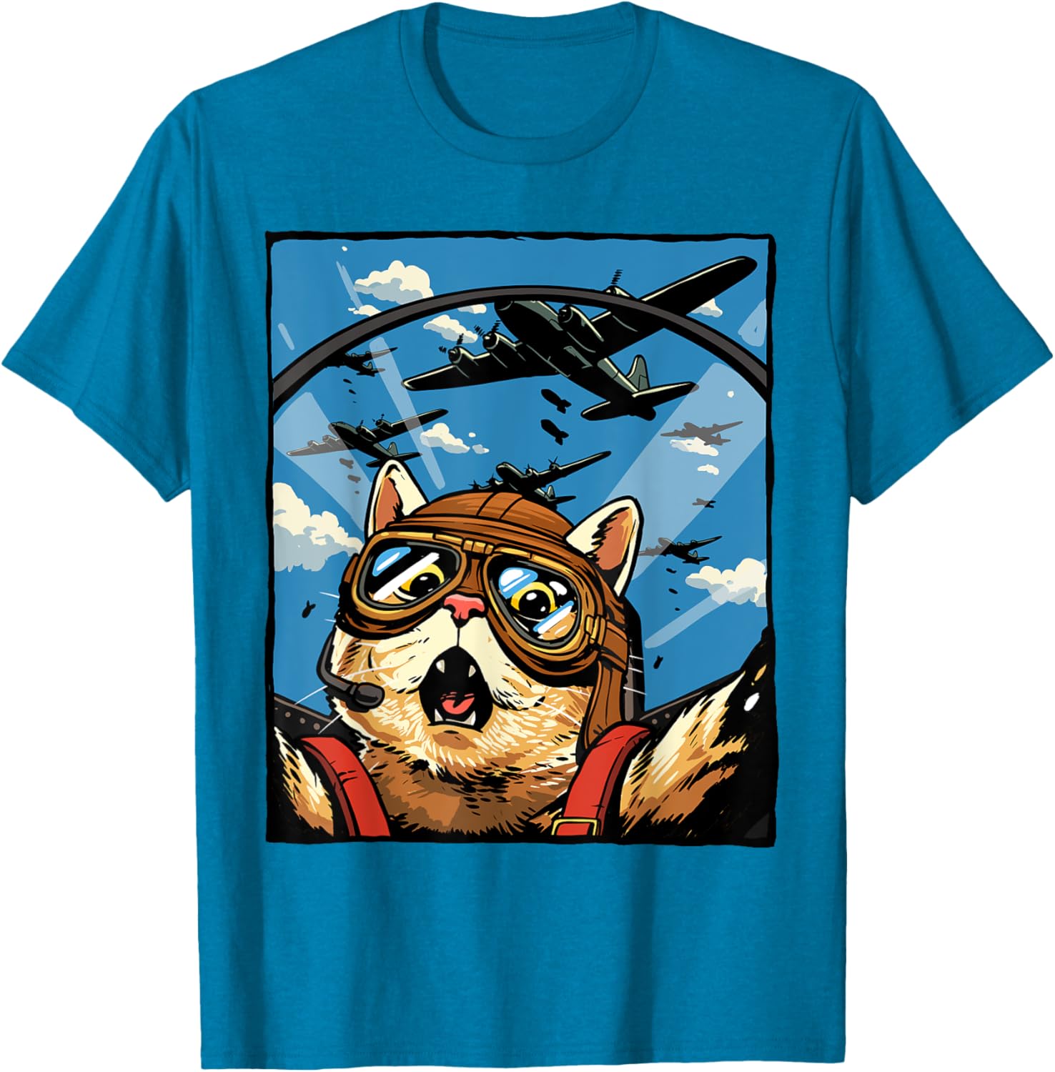 Funny Cat Pilot Jet Fighter T-Shirt for Cat Lovers and Meme Fans - 17