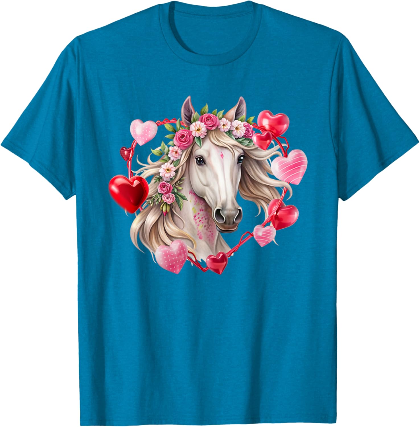 Happy Valentine's Day Equestrian T-Shirt with Horse and Hearts Design - 8