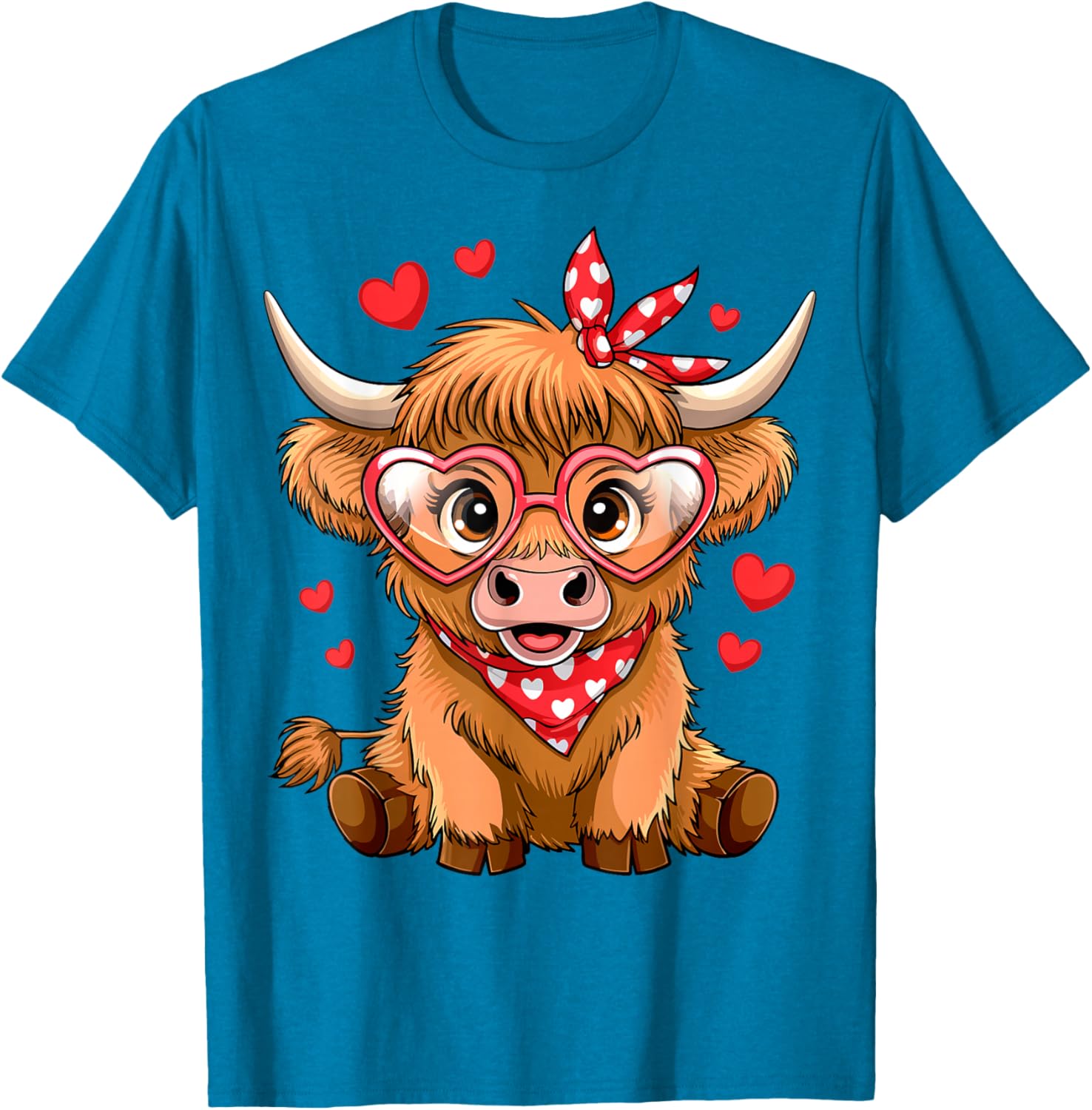 Funny Highland Cow Valentine's Day T-Shirt with Heart Design for Women - 9