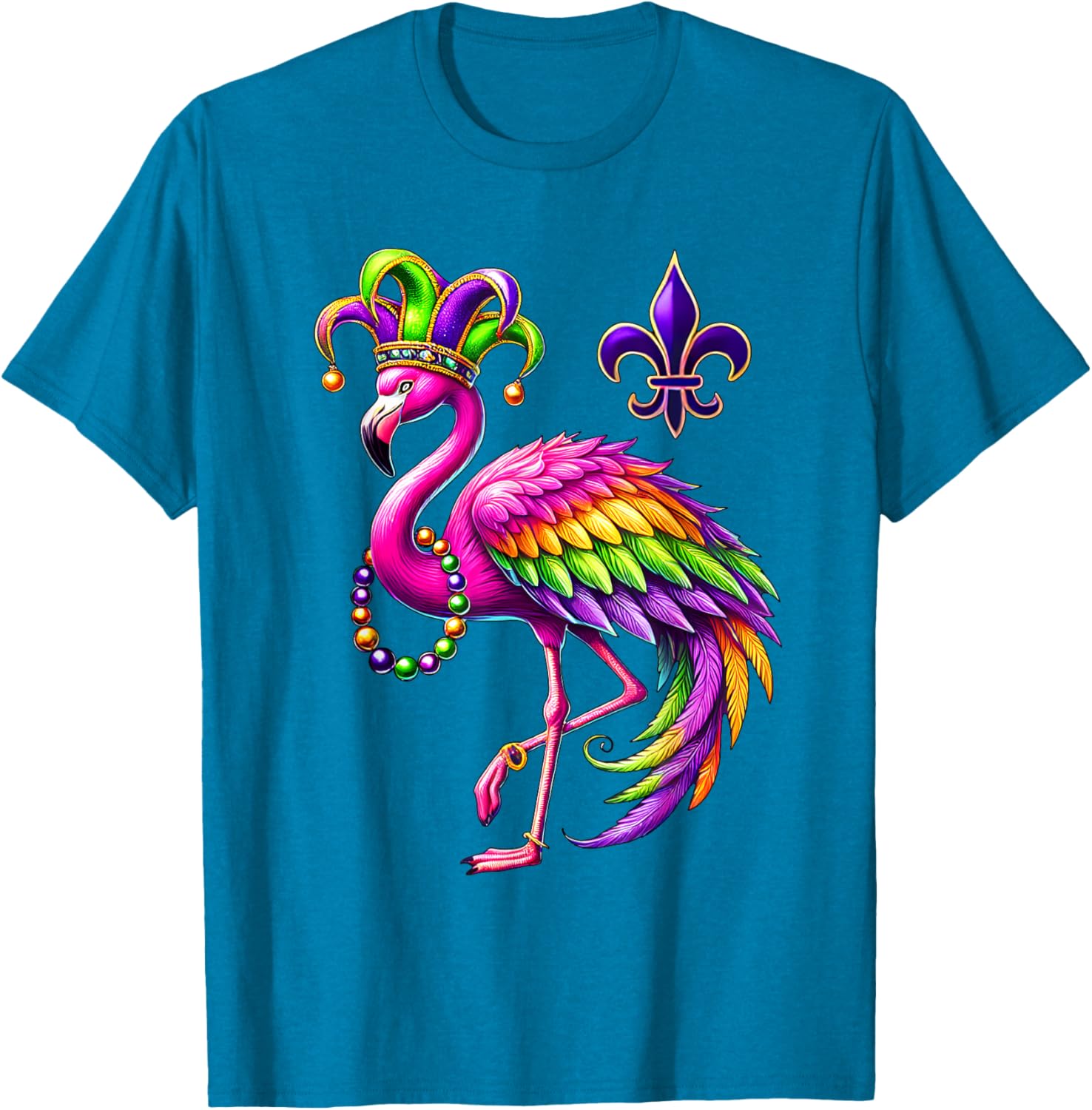 Jester Pink Flamingo Mardi Gras T-Shirt Fun Carnival Animal Shirt - 16