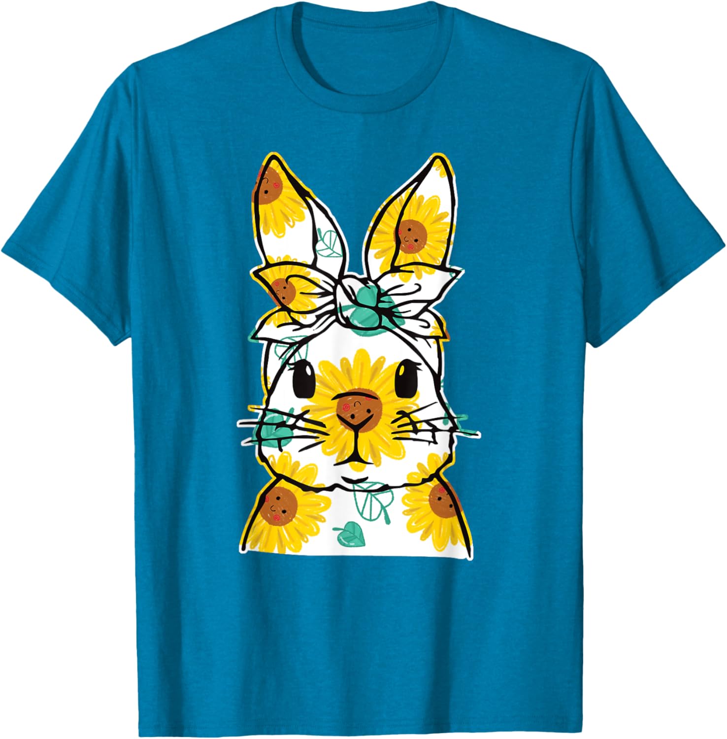 Happy Easter Bunny Sunflower Women's T-Shirt Cute Rabbit Face Design - 3
