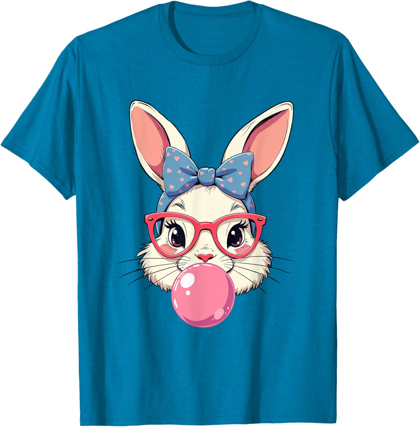 Cute Bunny Face T-Shirt with Heart Glasses and Bandana for Easter Fun - 25