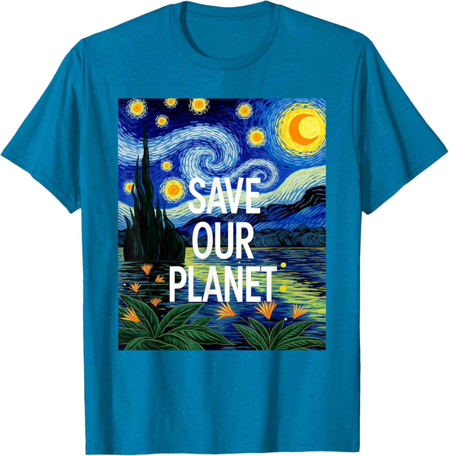 Save Our Planet Starry Night Nature Art T-Shirt for Eco Activists - 26