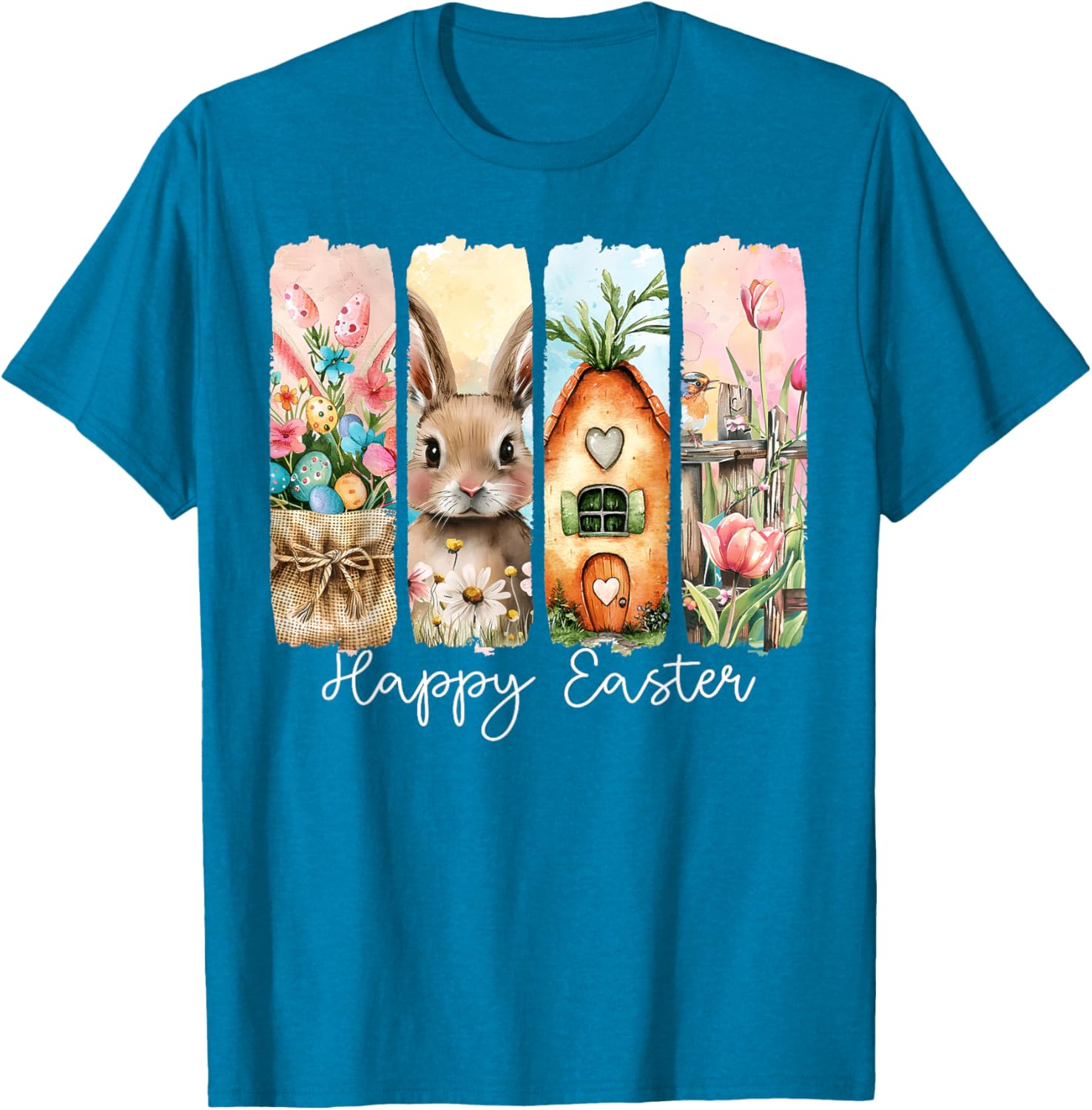 Happy Easter Bunny Chick Eggs Floral T-Shirt for Cute Spring Style - 1