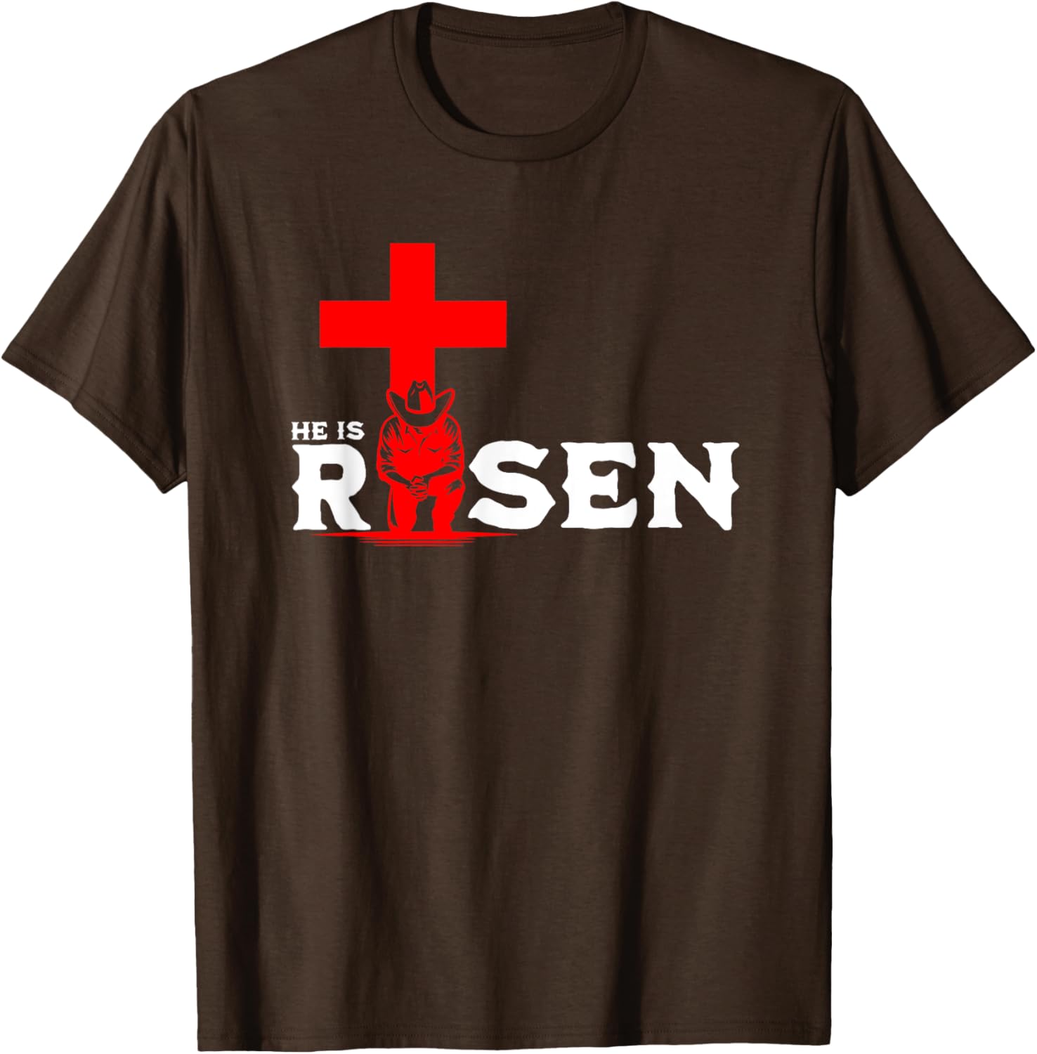 Cowboy Kneeling Cross Easter Risen Christian Jesus T-Shirt for All - 1