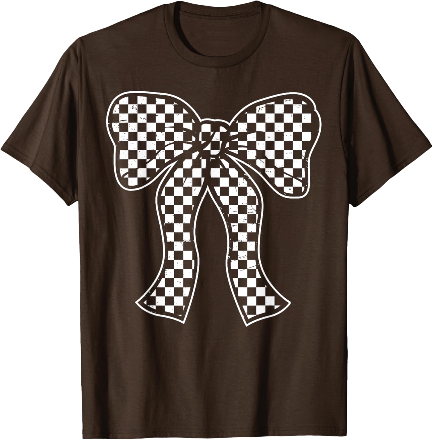 Cute Checkered Bow Flag T-Shirt for Women - Race Car Racing Style - 15