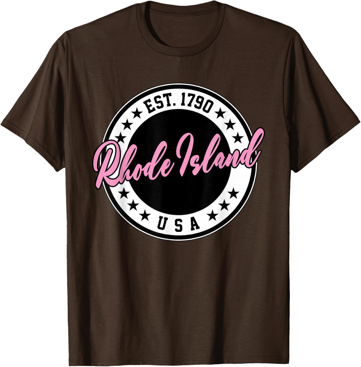 Rhode Island USA Script Circle Pink Text T-Shirt for Stylish Comfort - 19