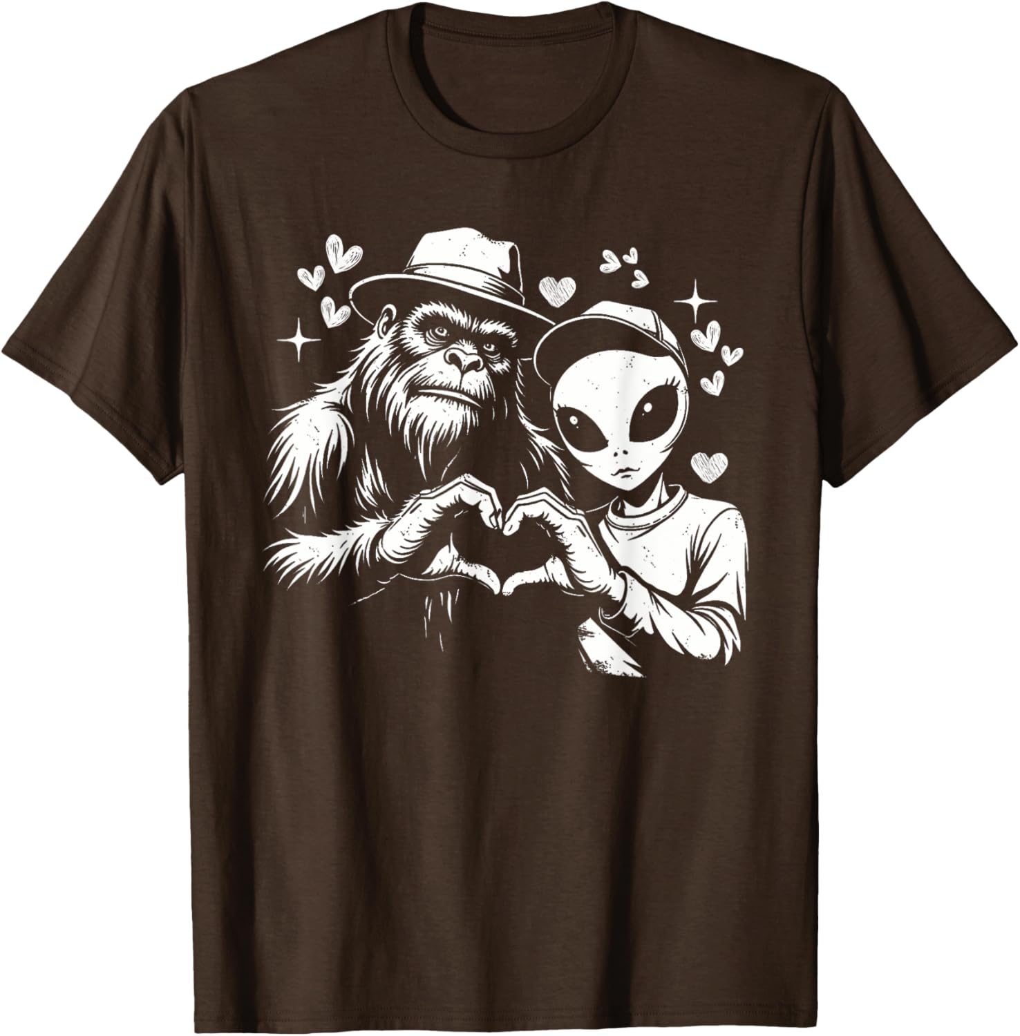Funny Bigfoot and Alien Love Hand Sign T-Shirt for Unique Style - 9