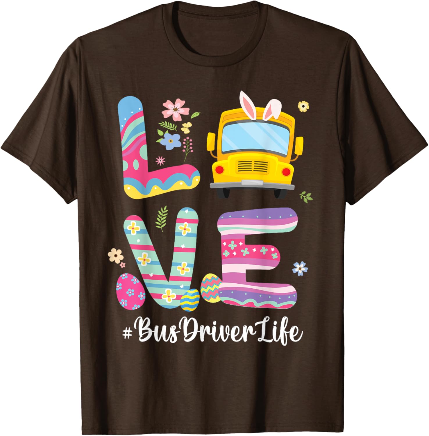 Bus Bunny Flowers Easter Eggs T-Shirt for Fun School Bus Drivers - 4