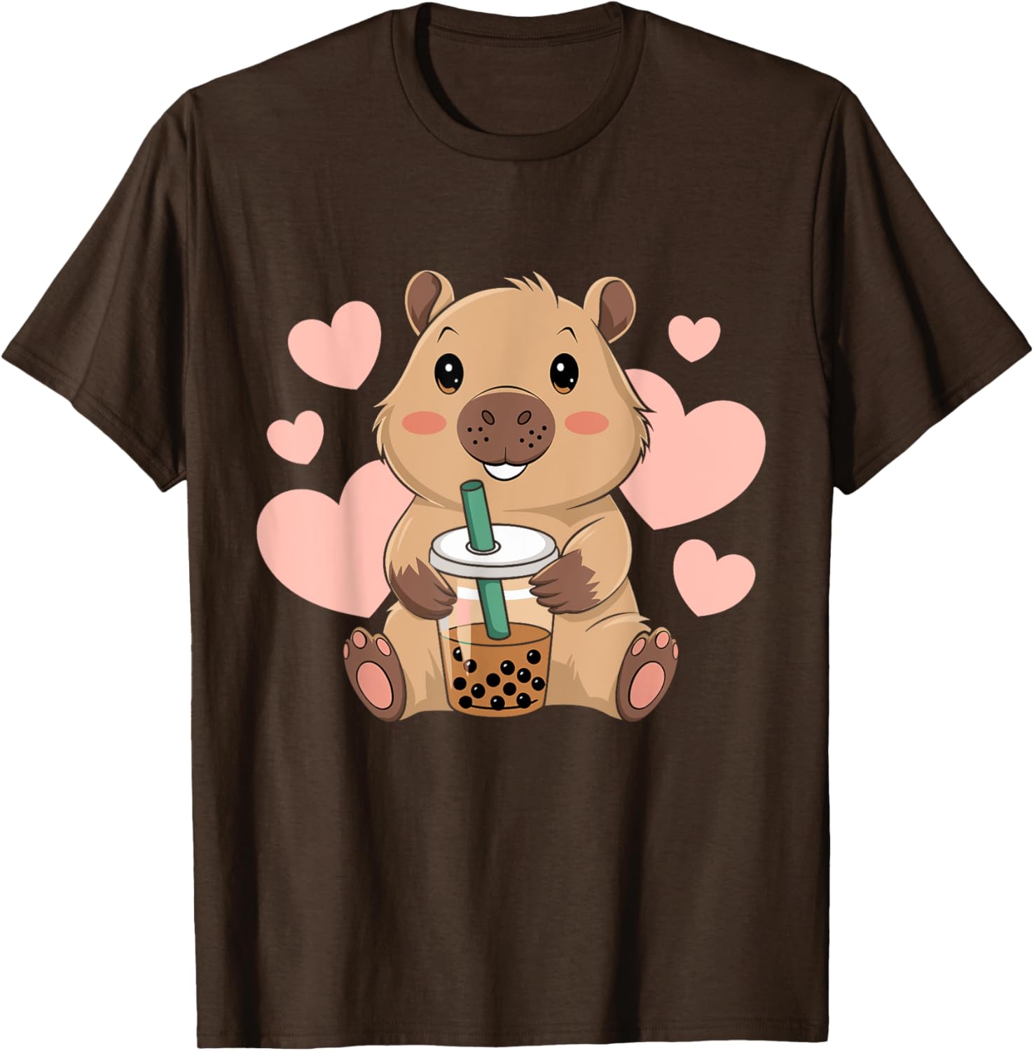 Cute Capybara Boba Tea T-Shirt for Women and Girls - Adorable Bubble Rodent Design - 2