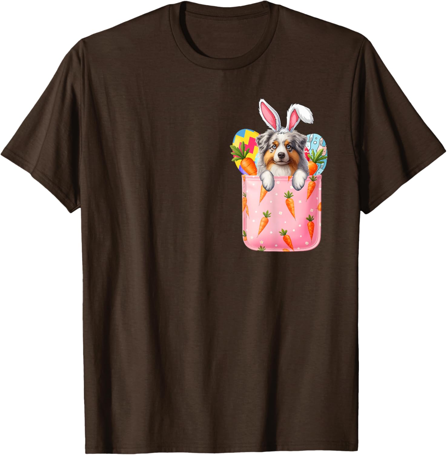 Easter Bunny Australian Shepherd Carrots Pocket T-Shirt for Pet Lovers - 24