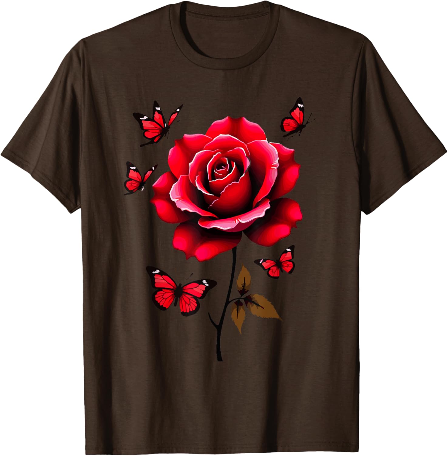 Red Rose and Butterflies Floral Spring T-Shirt for Aesthetic Lovers - 11